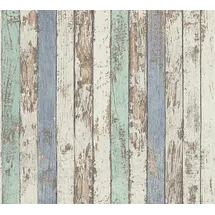 Profhome Holz Tapete 0,53 m x 10 m 5,33 m2 Grau/Weiß/Beige 959141