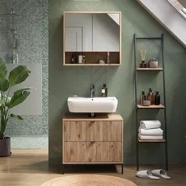 Vicco Waschbeckenunterschrank, Eliza, Viking Oak, 70 x 63 cm mit 2 ausziehbaren Schubladen