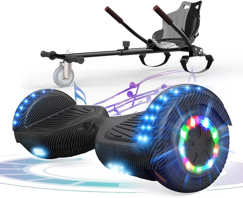 Hoverboards mit sitzscooter Electric Scooter mit Sitz für Kinder, self balancing scooter LED-Leuchten und Bluetooth-Lautsprechern, Geschenk für K...