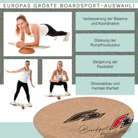 F2 Kork Balance Board Surf 74x30cm mit Korkrolle + Kork Halbkugel