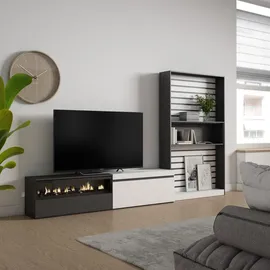 SKRAUT HOME Wohnwand, Wohnzimmer, weiß und schwarz, Elektrokamin,, 310/35/186cm