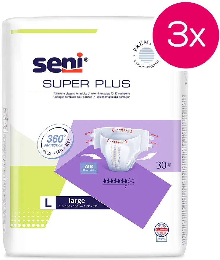 SENI Super Plus Large Inkontinenzhose - 3 x 30 Stück, Large