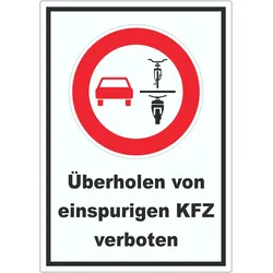 Überholverbot von einspurigen KFZ Aufkleber A4 (210x297mm)