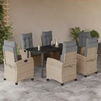 VidaXL 7-tlg. Garten-Essgruppe mit Kissen Beigemischung Poly Rattan