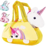 Brubaker Einhorn Tasche Regenbogen - 20 cm - Plüschtier in Handtasche - Stofftier Kuscheltier - Gelb