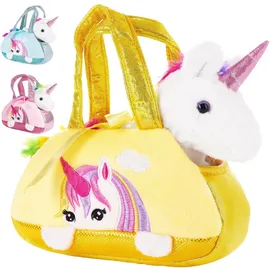 Brubaker Einhorn Tasche Regenbogen - 20 cm - Plüschtier in Handtasche - Stofftier Kuscheltier - Gelb