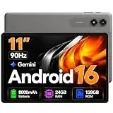 Tablet 11 Zoll Android 16 mit Gemini AI, 24GB RAM 128GB ROM, 90Hz Display mit TÜV-Augenschutz, 8000mAh Akku OTG, Tablet für Studenten, Erwachsene und Kinder, 4 Jahre Garantie