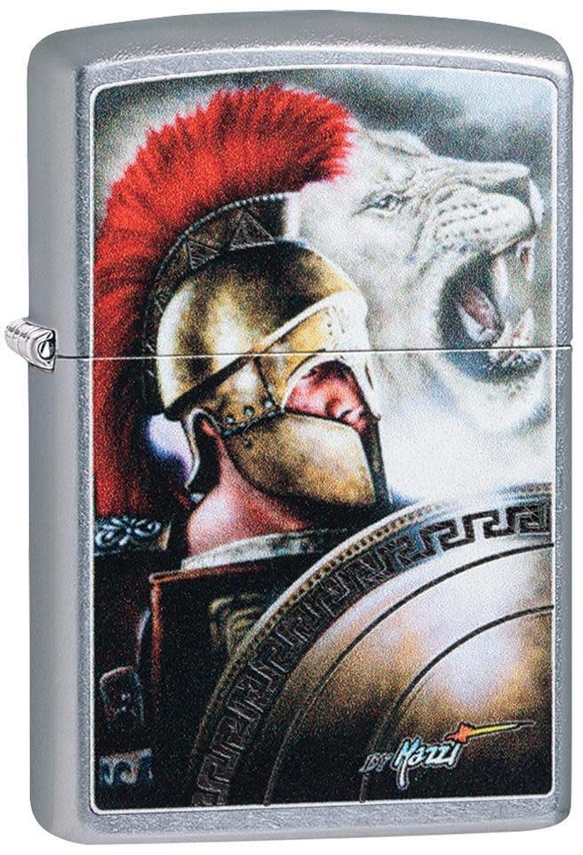 Zippo 49095 Unisex-Erwachsene Roman Soldier with Lion Pocket Classic Lighter, Street Chrome Mazzi Römischer Löwe, Einheitsgröße