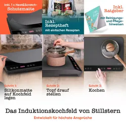Stillstern Doppel-Induktionskochfeld | Doppel-Induktionskochplatte [3600W] mit Lautlos-Funktion & Booster-Modus, 12-28cm, 18 Temperaturstufen & Leistungsstufen, 24h Timer, Kindersicherung, Touch