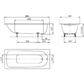 Kaldewei Saniform Plus 375-1 Rechteckbadewanne 80 x 180 cm (112800010001)