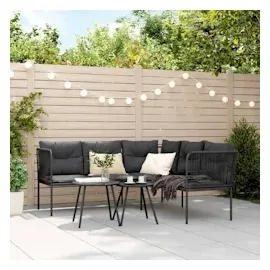 vidaXL Gartensofa in L-Form mit Kissen Schwarz Stahl und Textilene