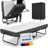 Beautissu Klappbett Gästebett Klappbar 90x200cm - 13cm Dicke Matratze, Memory Schaum, Faltbett für Erwachsene bis 250 kg, Rollbett 4 feststellbaren Rollen, Platzsparend mit Schutzhülle - Traumkraft L