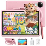 DOOGEE U11kid Android 16 Kinder Tablet mit Hülle und Stift, 11 zoll, 8580mAh Tablet (11", 128 GB, Android 16, WiFi, 4GB+128GB ROM /2TB TF, 13MP+5MP, 90Hz, BT 5.0, Widevine L1/Face ID) rosa