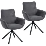 HOMCOM Esszimmerstuhl 2er Set Drehbar Küchenstuhl mit Samtoptik, Sessel mit Armlehne, Metallbeine, Loungesessel, Polsterstuhl für Esszimmer Wohnzimmer, Dunkelgrau   Aosom