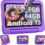 Kinder-Tablets 7 Zoll FHD Android 13 OS Wi-Fi 6 Bluetooth 5.0, 7 GB RAM + 64 GB ROM (TF 1 TB) GMS- | Kindersicherung | 3500 mAh - Violett