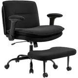 IWMH Bürostuhl mit Fußstütze, Ergonomisch Drehstuhl mit klappbare Armlehnen, Höhenverstellbar ADHS Kniestuhl, Teddystoff - Schwarz - Schwarz