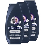 Schwarzkopf Schauma Pflege-Shampoo Silberglanz (3x 250 ml), Silbershampoo hilft gelbliche Verfärbungen zu reduzieren, Haarshampoo für graues, blondiertes oder gesträhntes Haar