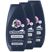 Schwarzkopf Schauma Pflege-Shampoo Silberglanz (3x 250 ml), Silbershampoo hilft gelbliche Verfärbungen zu reduzieren, Haarshampoo für graues, blondiertes oder gesträhntes Haar