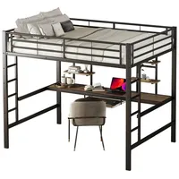Fanttik Hochbett Bettgestell Metallbett,140*200cm,mit Schreibtisch und 2 Bücherregalen (Eisenbett, Hochbett für Kinder, Jugendliche und Erwachsene) Geeignet für Studentenwohnheime, Wohnungen und Kinderzimmer schwarz