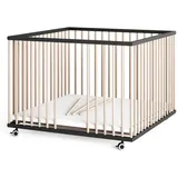 Sämann Babybett Laufgitter 100x100 cm mit Schlupfsprossen - schwarz/natur - Premium beige|schwarz