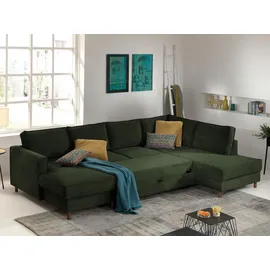 best mobilier Lisa Design Jake - Wohnlandschaft - mit Schlaffunktion und Bettkasten - 7-Sitzer - aus Cord - rechts Grün