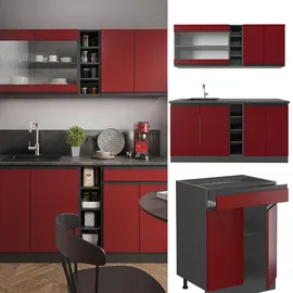 Vicco Küchenzeile R-Line J-Shape 160 cm Rot/Anthrazit