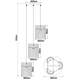 GLOBO Hängelampe 3-flg. 47 cm rund/beige/Glas