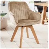 Riess-Ambiente Riess Ambiente Drehbarer Design Stuhl Livorno Champagner Greige Samt Buchenholz Beine Esszimmerstuhl Küchenstuhl