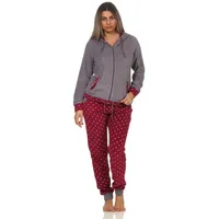 Normann Relaxanzug Damen Frottee Hausanzug Tupfendesign Homewear Loungewear rot 36/38