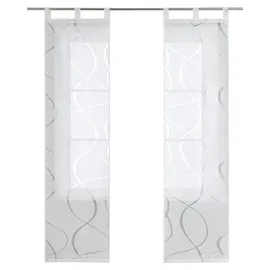 ESLIR Schiebegardinen Set 2er Flächenvorhänge Gardinen mit Schlaufen Schiebevorhang Transparent Vorhang mit Zweige Muster Voile Sand BxH 57x145cm 2 Stück