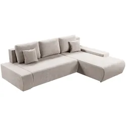 Juskys Sofa Iseo Rechts mit Schlaffunktion - Stoff Couch L Form für Wohnzimmer - Beige