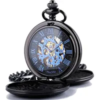 ManChDa Klassiker Männer Taschenuhr Retro Zifferblatt Römische Ziffern Steampunk Skelett Mechanische Zarte Bewegung mit Kette + Geschenk-Box