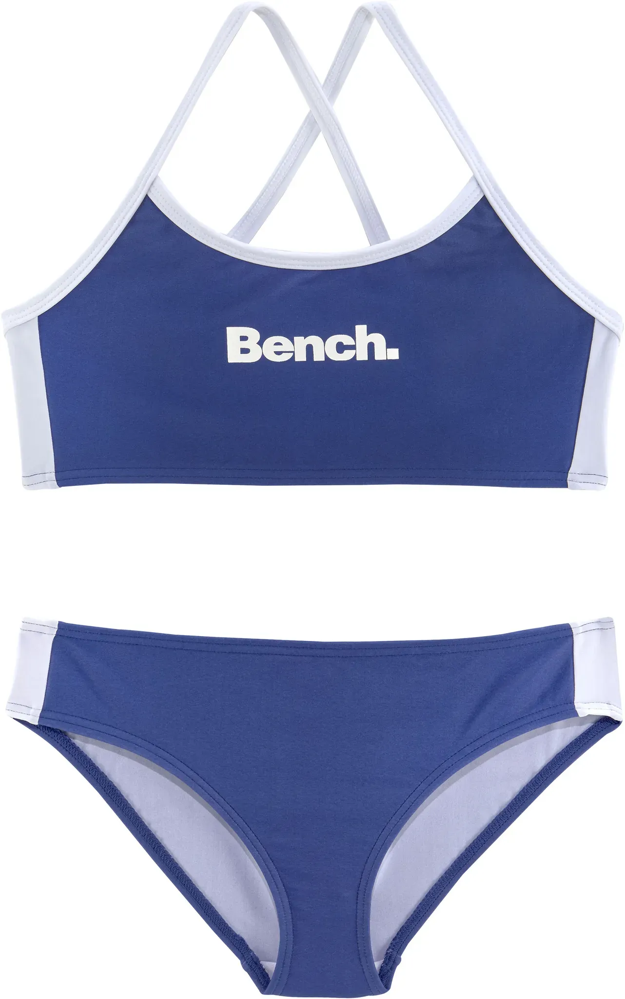 Bustier-Bikini BENCH., Mädchen, Gr. 134/140, N-Gr, blau (blau, weiß), Polyamid, gestreift, Bikini-Sets, mit gekreuzten Trägern