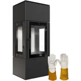KRATKI Thor View Kaminofen 8 kW – freistehend mit Panoramascheibe – Wirkungsgrad 83%, BImSchV 2 – Holzofen mit TERMOTEC-Auskleidung, Ø150 mm Rauchrohr, EEK A Hitzebeständige Handschuhe inklusive