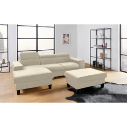 Polstergarnitur COTTA "Morven L-Form", beige, B:244cm, Sitzmöbel-Sets, Set bestehend aus: Ecksofa mit Kopfteilverstellung & Hocker