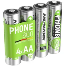 Ansmann Akku AA Mignon 800mAh 1,2V NiMH für Telefon 4 Stück - Wiederaufladbar