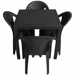 Gartenmöbel Gartentisch Gartenstuhl 5tlg Kunststoff Schwarz Stapelbar Garten Bistro