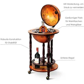 Costway Globus Bar, Barwagen Minibar Weinregal mit Rollen Braun