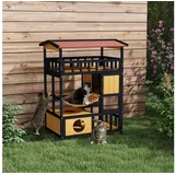 PawHut Katzenhaus Aus Holz Katzenhöhle Mit Plattformen, Hängebrück, Für Bis Zu 2 Katzen, Innen- Und Außenbereich, Gelb - Pawhut