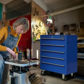 Arebos Werkstattwagen 5 Fächer zentral abschließbar | Blau