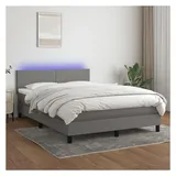 vidaXL Boxspringbett mit Matratze & LED Dunkelgrau 140x200 cm Stoff