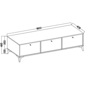 masseno TORINO Lowboard 180 cm grau MDF