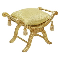 Casa Padrino Barock Kreuzhocker mit Kissen Gold / Gold - Handgefertigter Sitzhocker im Barockstil - Antik Stil Hocker - Barock Möbel - Wohnzimmer Möbel im Barockstil - Antik Stil Möbel