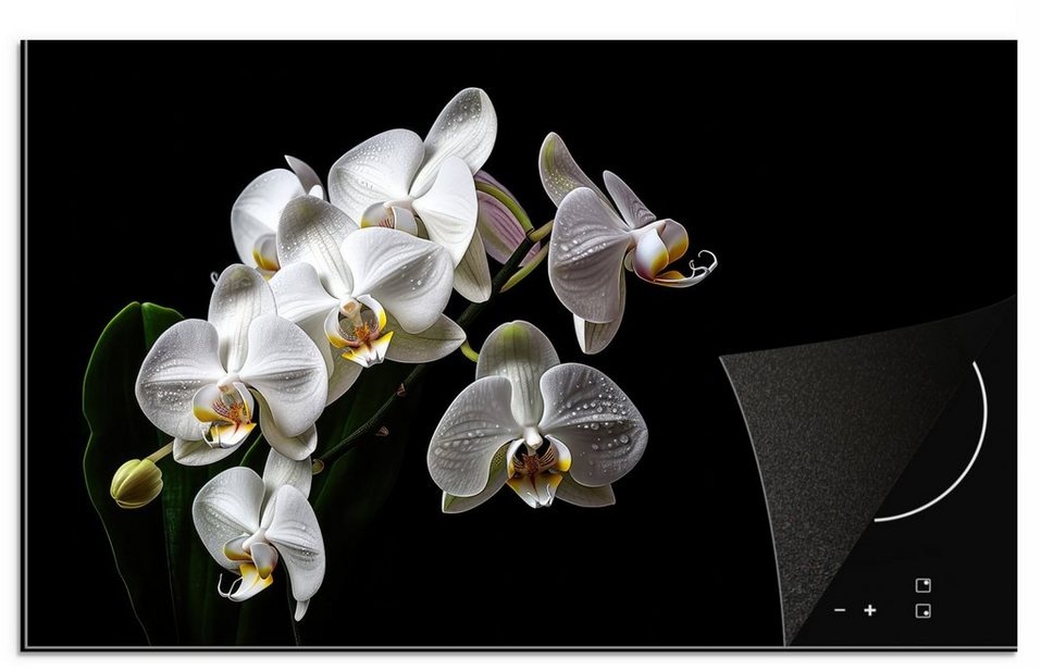 MuchoWow Herdblende-/Abdeckplatte Orchidee - Blumen - Weiß - Natur - Schwarz, Vinyl, (1 tlg), 85x52 cm, Ceranfeldabdeckung für die küche, Induktionsmatte bunt 85 cm x 52 cm x 0.3 cm