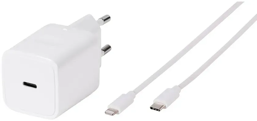 Vivanco iPhone PD 3.0, Super Fast Charger Set, inkl. USB Type-CTM/Lightning-Kabel, Schnellladegerät für Apple, 20W