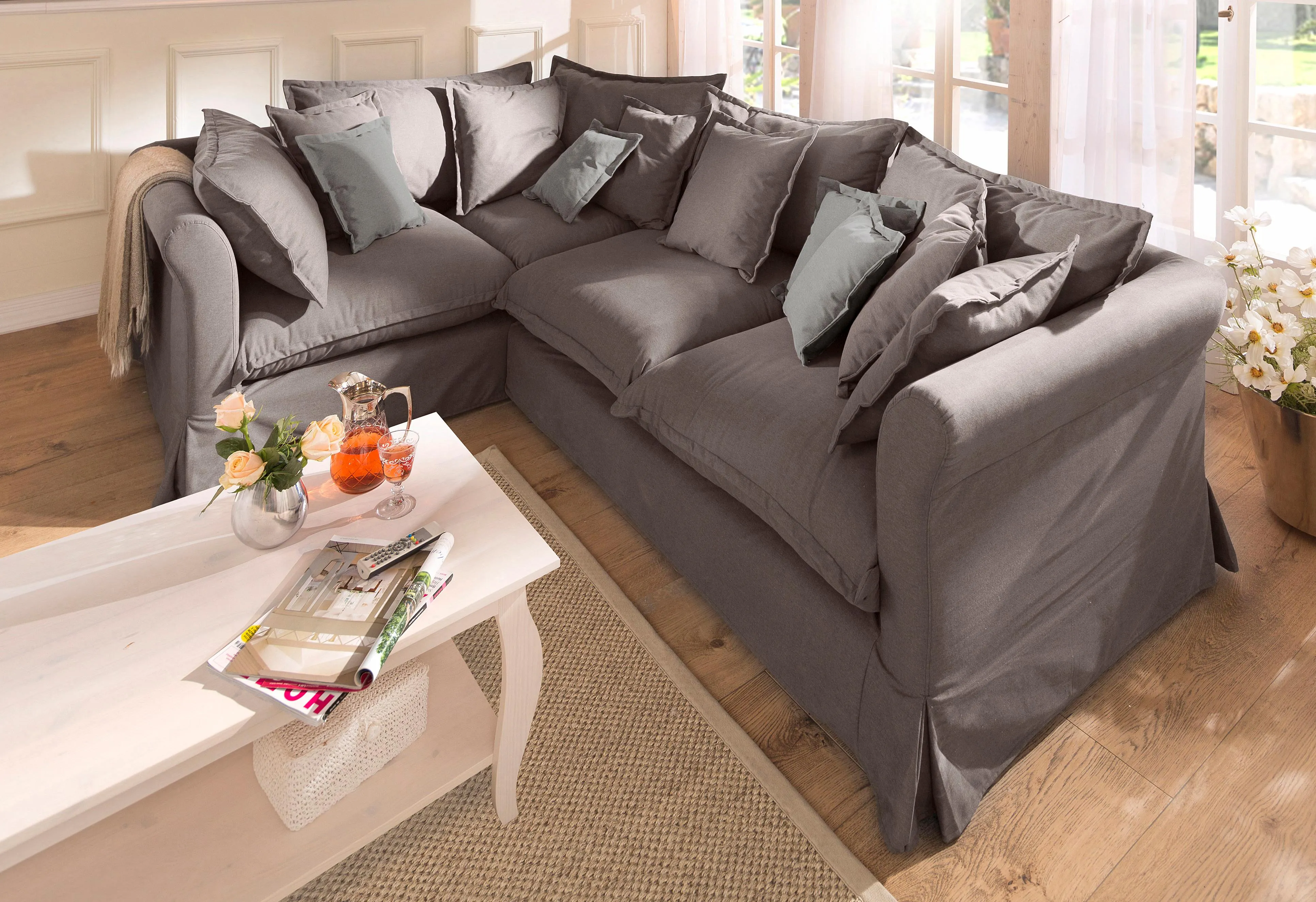 Home affaire Ecksofa »Luise L-Form«, mit vielen losen Kissen und abnehmbarer Husse Home affaire braun