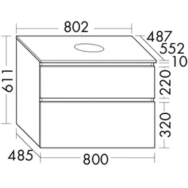 Burgbad Lin20 Waschtischunterschrank inklusive Konsolenplatte, 2 Auszüge, 802x487x661mm, WWYI080F5395, Farbe: Eisblau Matt / Rückwand Anthrazitgrau