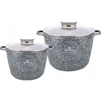 4-tlg. Kochtopfset,große Töpfe 6,1/10L marmorierte Beschichtung,mit Deckel GRAU