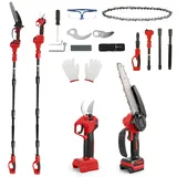 4-in-1 kabellose 8 Zoll Mini Kettensäge und Astschere, kompatibel mit Milwaukee 18V-Akku (ohne Batterie), Stangenkettensäge mit 2m Verlängerungsstange, 30mm Elektro Gartenschere mit Ersatzklinge