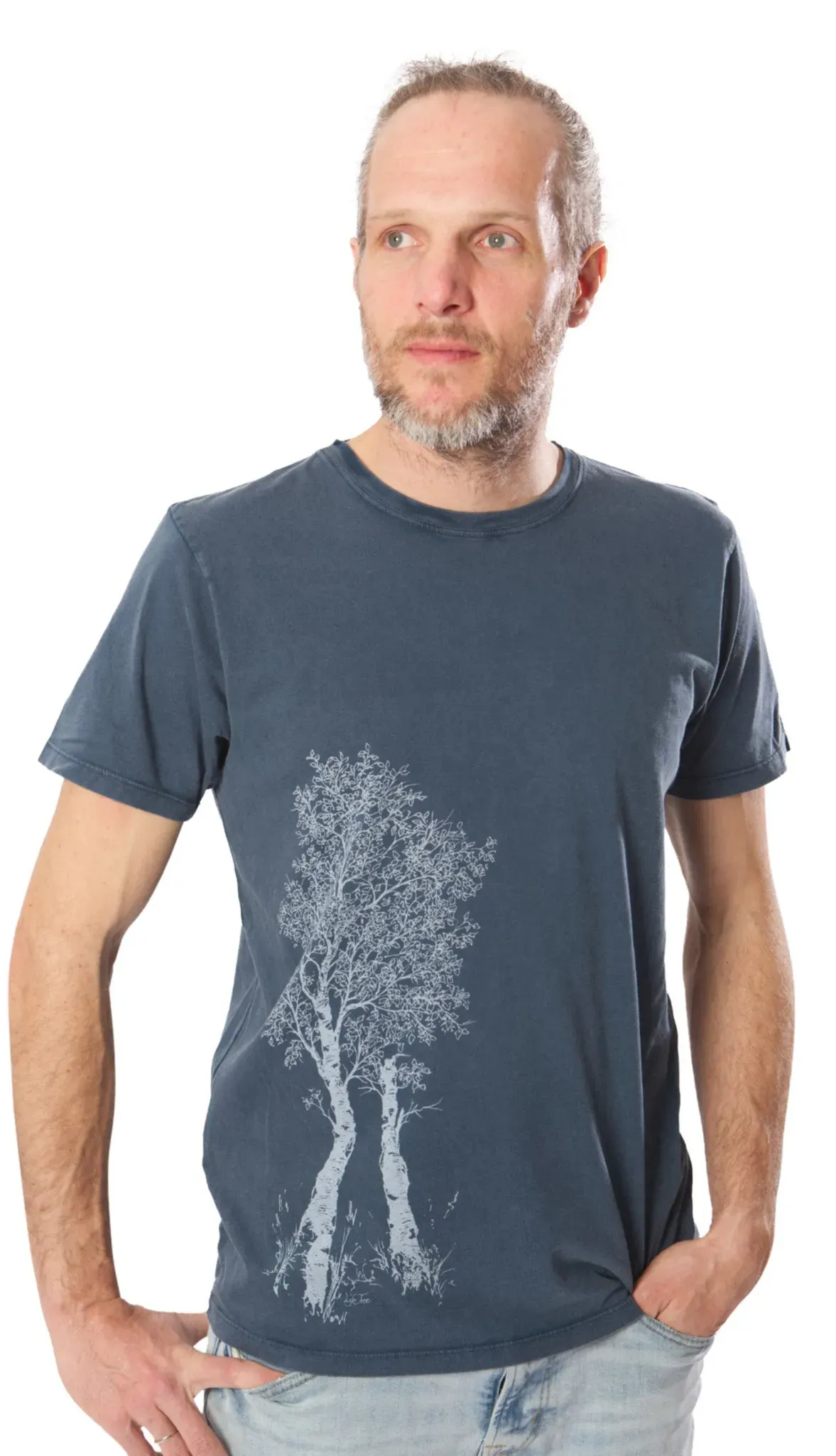 Life-Tree T-Shirt Birke, stone washed blue, M